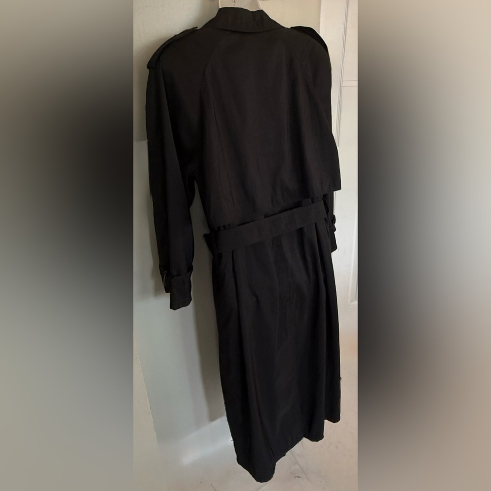 Jones New York Trench Coat M 8 10 Vintage 80s Long Black Double Breasted Spring - Picture 2 of 11